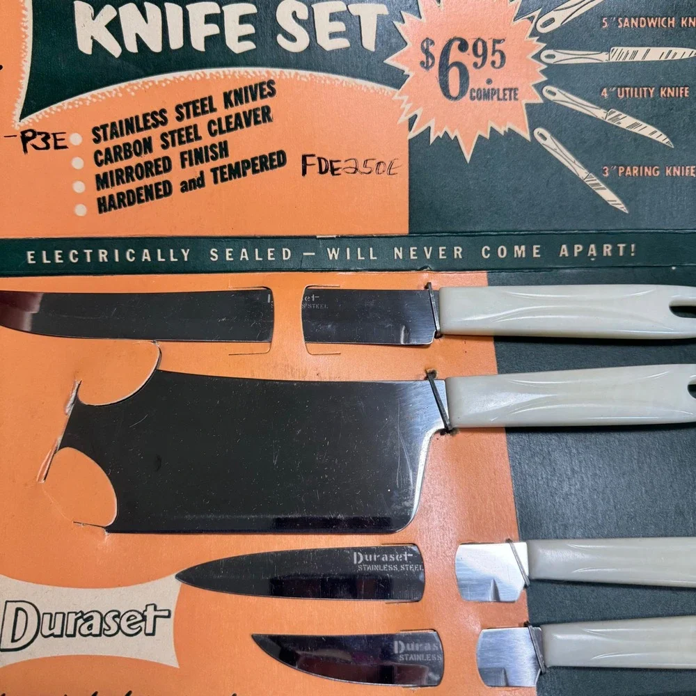 Amazing Rare Vintage Duraset Kleaver Knife Set Well Preserved Original‎ Box NEW